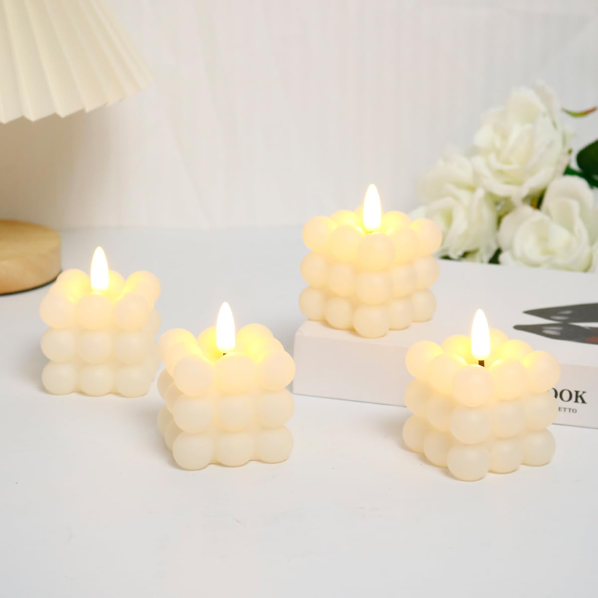 4 Pcs LED Bubble Candles Flameless for Diwali 2025 | Safe Smokeless Windproof Indian Home Outdoor Decor